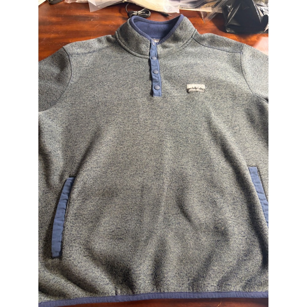 Eddie Bauer Mens Blue Heathered Sweater Fleece Snap Neck Pullover Jacket Large